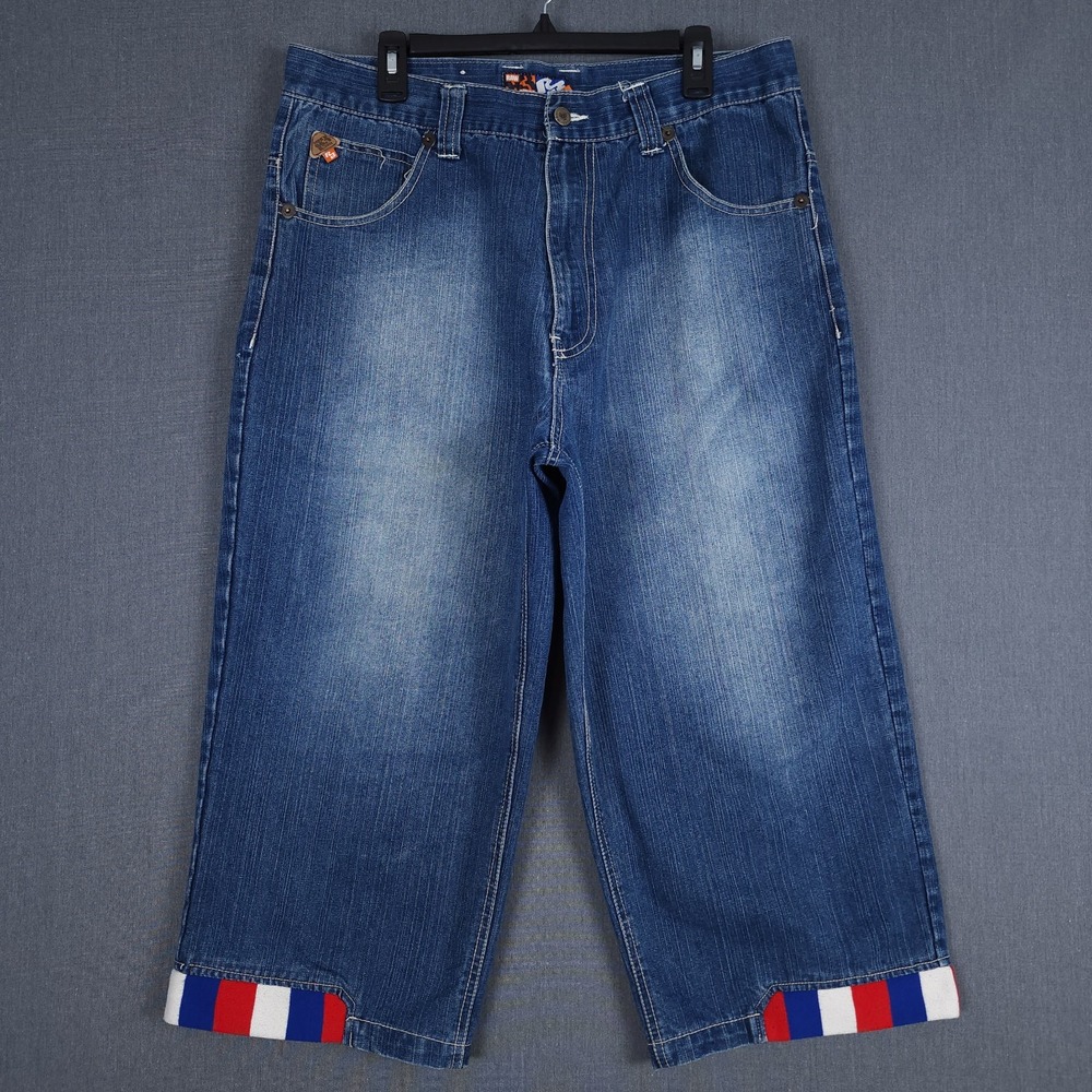 Vintage Raw Blue Baggy Jorts Mens‎ 36 (Fits 35x22) Blue Denim Shorts Y2K Skater